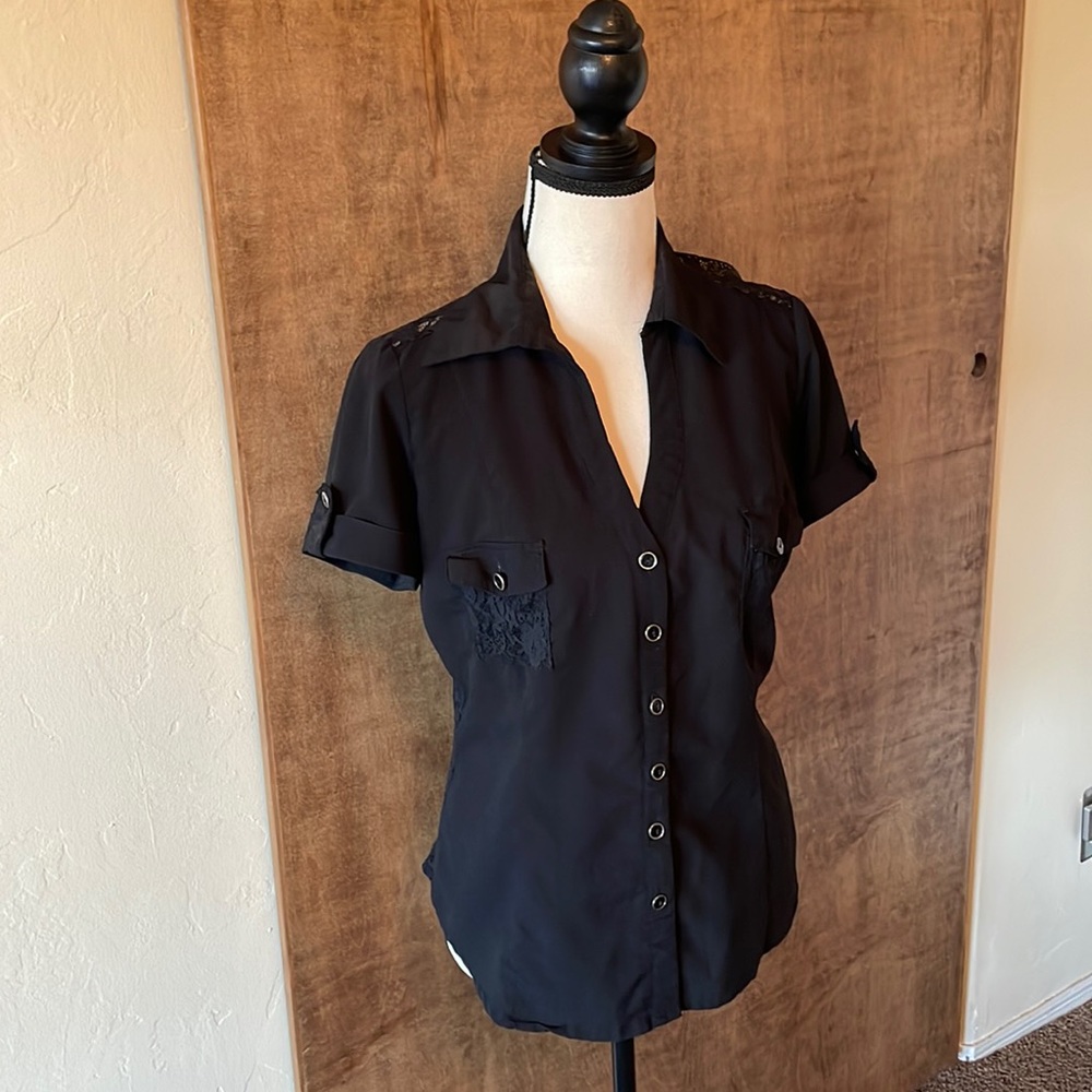 Black lace back light weight top